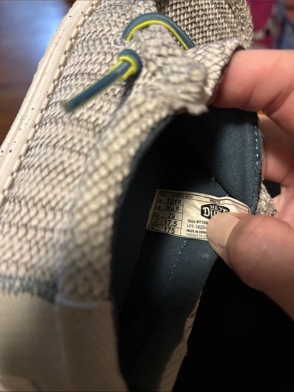 Hey Dude Kids Knit Slip-On Sneakers in Light Gray with Neon Green Accents